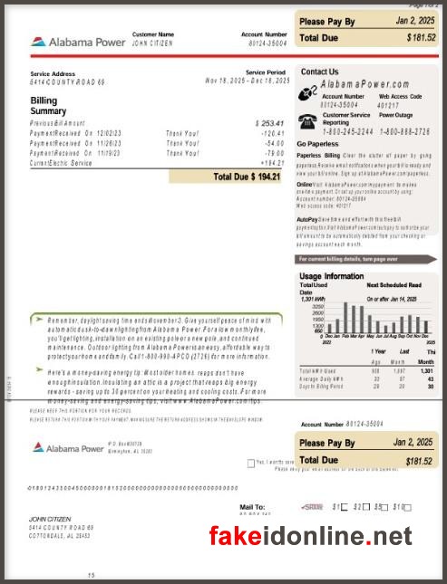 Alabama Power - Alabama Utility Bill Template